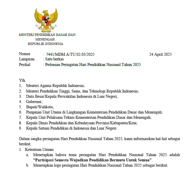 Pedoman Peringatan Hari Pendidikan Nasional Tahun 2025